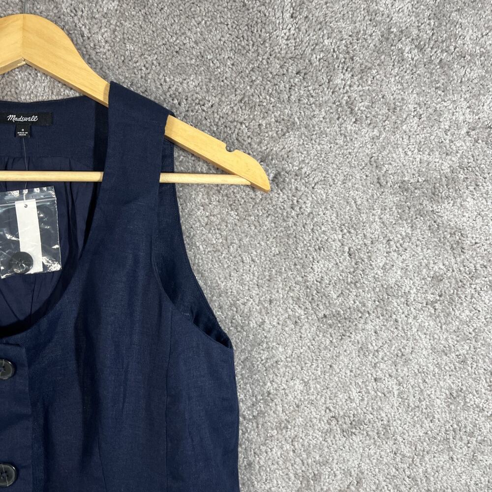 Madewell Womens Linen Vest Size 0 Blue Button Front Cut Away Tailored Lined - Picture 4 of 10